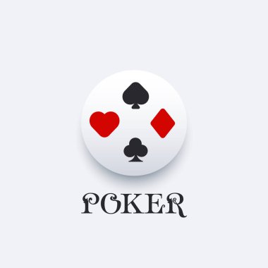 Dört Poker yuvarlak düğmede sembol oynuyor. Maça Kupa Elmasları ve Kulüp simgesi. Stok vektör çizimi izole edildi
