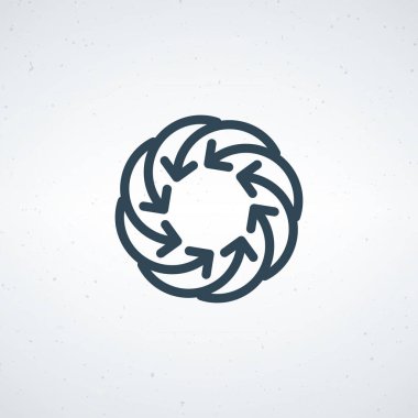 Radyal içe doğru ok şekli simgesi. Oklardan oluşan dairesel bir düzenleme. Stok vektör çizimi izole edildi