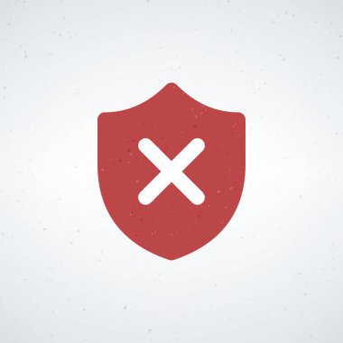 Çapraz ikonlu kalkan. Reddedildi, yasaklandı, kapatıldı, uyarı işareti, korunma, tehlikeli teknoloji konsepti. Stok vektör çizimi izole edildi