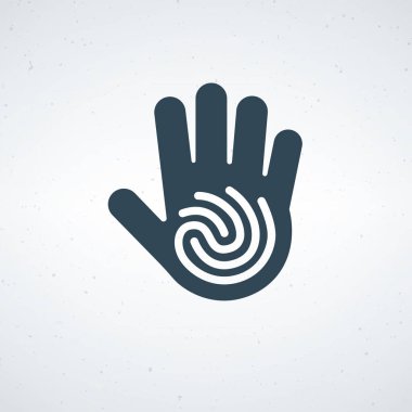 Parmak izi sembollü modern el fütüristik tarama teknolojisi kavramı. Kimlik tarama sembolü. Parmak izi tarama teknolojisi. Stok vektör illüstrasyonu