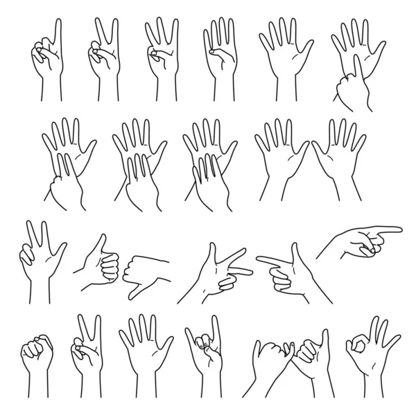 Hand Gestures Numbers Sign Rock Paper Scissors Vector File Set — Stock Vector