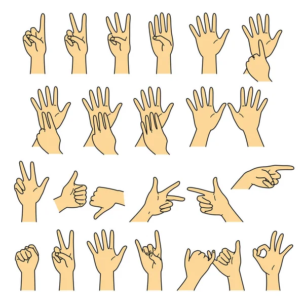 Hand Gestures Numbers Sign Rock Paper Scissors Vector File Set — Stock Vector