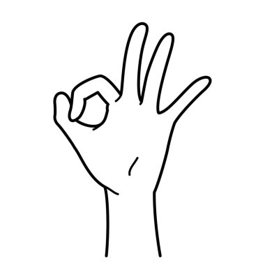 hand gesture, hand sign, OK gesture, ok sign, monochrome illustration