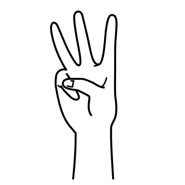 hand gesture, hand sign, number 3, monochrome illustration