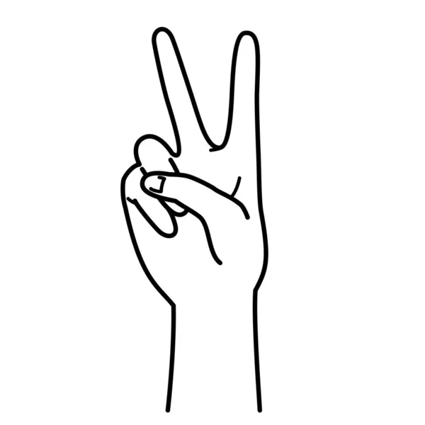 hand gesture, hand sign, number 2, v sign, monochrome illustration