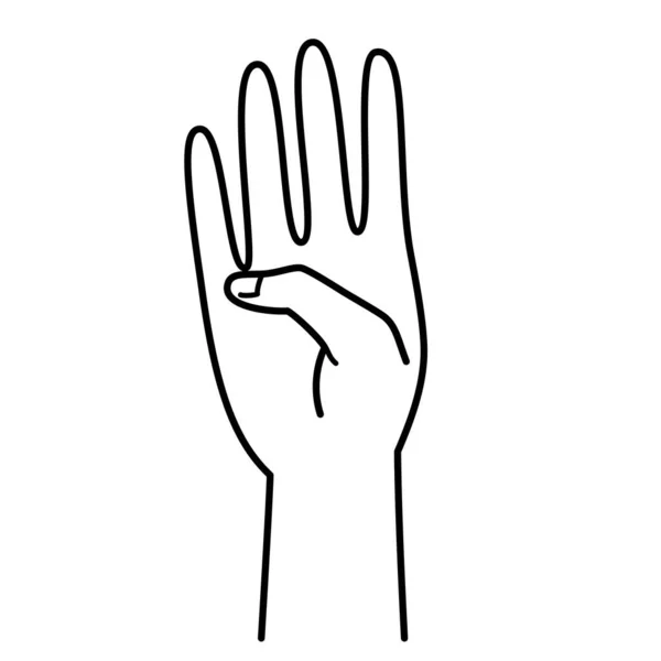 hand gesture, hand sign, number 4, monochrome illustration