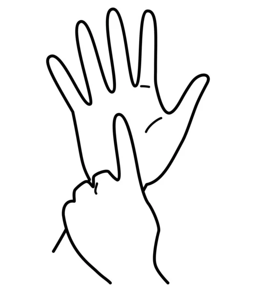 hand gesture, hand sign, number 6, both hands, monochrome illustration