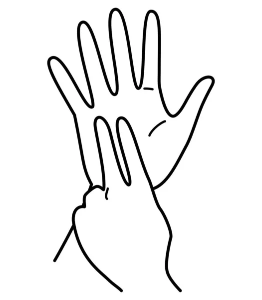 hand gesture, hand sign, number 7, both hands, monochrome illustration