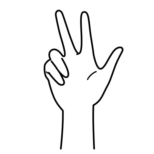 hand gesture, hand sign, number 3, number three, monochrome illustration