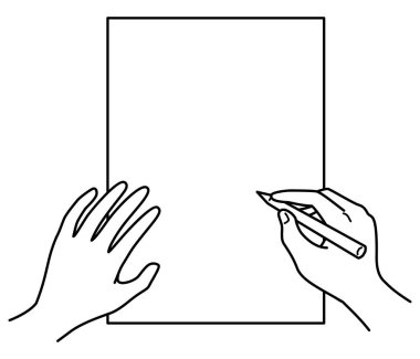 hand writing on paper, drawing on paper, monochrome illustration