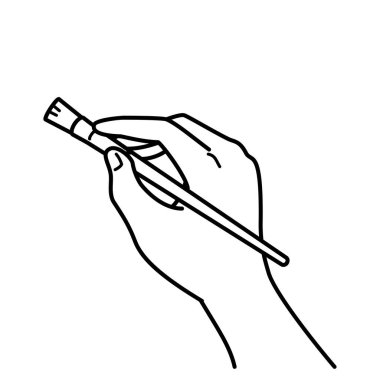 hand holding a  paintbrush, monochrome illustration