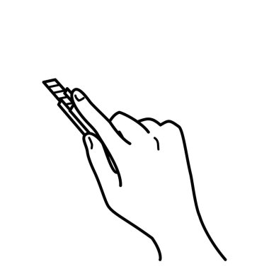 hand holding a cutter knife, monochrome illustration