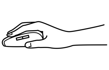 hand holding a mouse, monochrome illustration