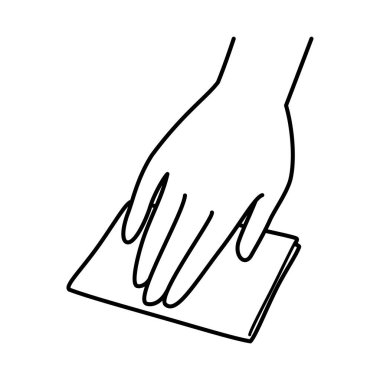 hand, cleaning  with cleaning sheet, monochrome illustration