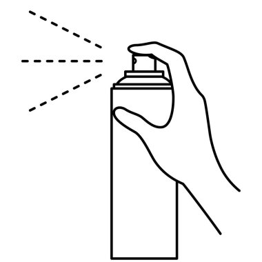 hand, cleaning with cleaner, spraying, monochrome illustration