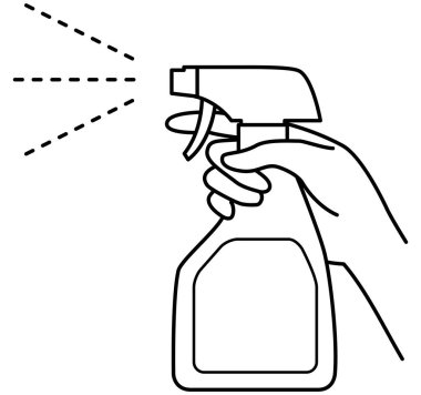 hand, cleaning with cleaner, spray, monochrome illustration