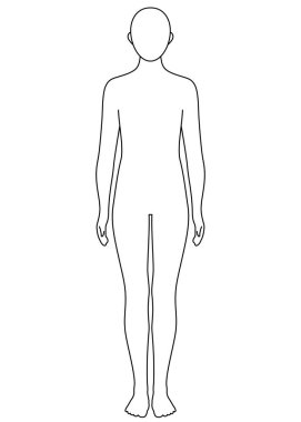 İnsan vücudu ana hatları, ön, tek renkli çizimler