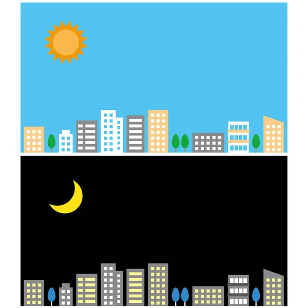 Éjjel Nappal Városi Táj Illusztráció — Stock Vector
