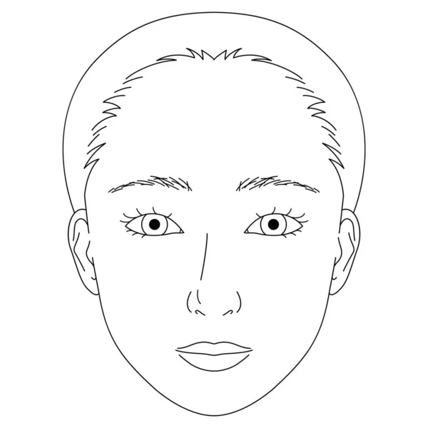 Cara Mujer Tapa Mono Ojos Almendra Esquema Ilustración — Vector de stock