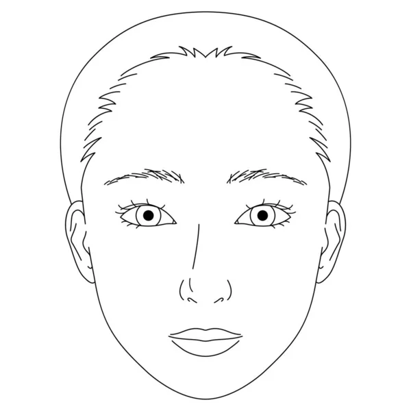 Twarz Kobiety Ukryte Podwójne Powieki Migdałowe Oczy Ilustracja Konturu — Wektor stockowy