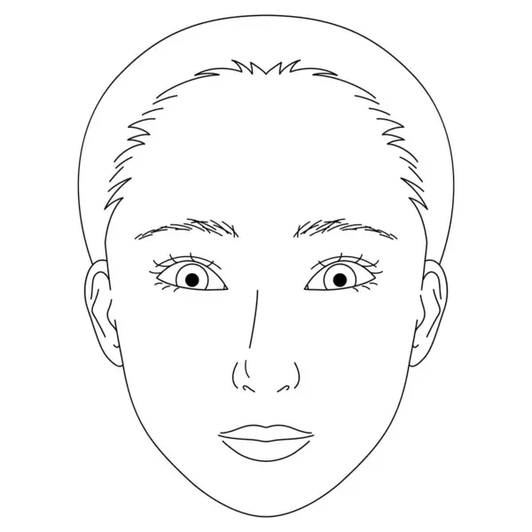 Женское Лицо Двойные Веки Миндальные Глаза Санпаку Набросок Иллюстрации — стоковый вектор
