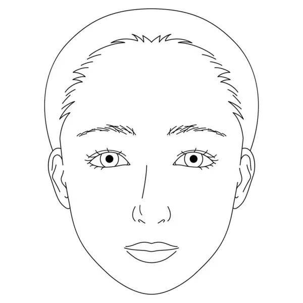 Cara Mujer Párpados Dobles Ojos Caídos Ilustración Del Contorno — Vector de stock