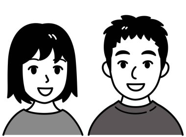 man and woman, smiling, couple, vector illustration, black and white illustration