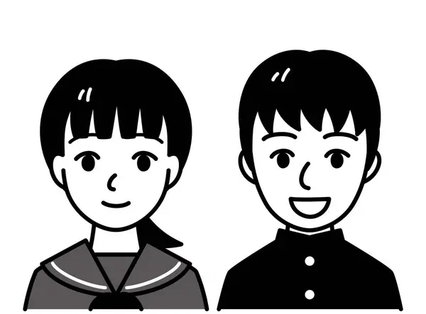 Junge Und Mädchen Schüler Japanische Schuluniform Vektorillustration Schwarz Weiß Illustration Vektorgrafiken
