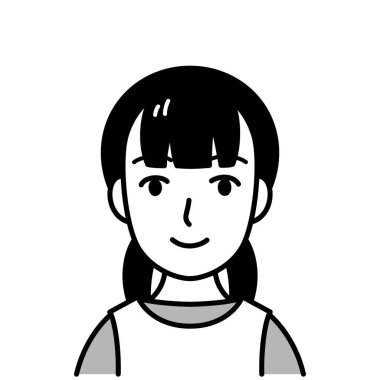 Önlük giyen genç bir kadın, vektör çizimi, siyah beyaz çizimler.