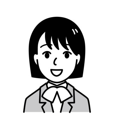 Takım elbiseli genç kadın, vektör, illüstrasyon, siyah beyaz çizimler