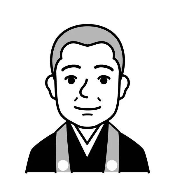 Japanese Buddhist Priest Monk Vector Illustration Black White Illustration Стоковый вектор