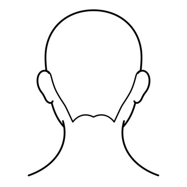 human head model, shaved head, outline, back view, vector file set,  monochrome illustration