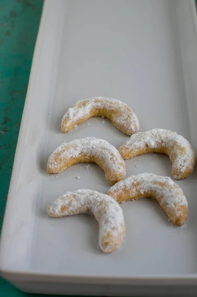 Vanillekipferl Typiska Czech Söt Jul Bakning Cookies Vaniljrullar Halvmåne Med — Stockfoto