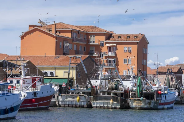 Chioggia Italy June 2022 Port Fishermans Boats Surrounded Old Historical Images De Stock Libres De Droits