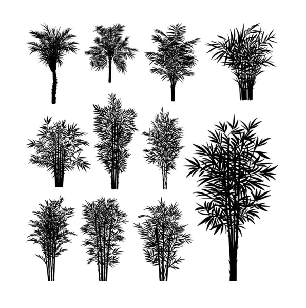 Bambu Och Växter Silhuett Bra Användning För Tecken Symbol Ikon — Stock vektor