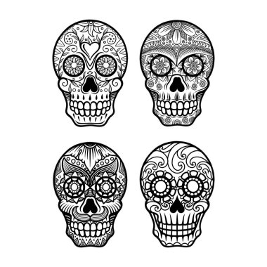 kafatası yüz dekorasyonu çizimi dövme, tişört tasarımı veya istediğiniz herhangi bir tasarım için iyi bir kullanım.