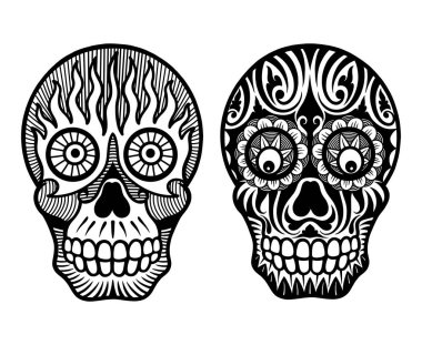 kafatası yüz dekorasyonu çizimi dövme, tişört tasarımı veya istediğiniz herhangi bir tasarım için iyi bir kullanım.