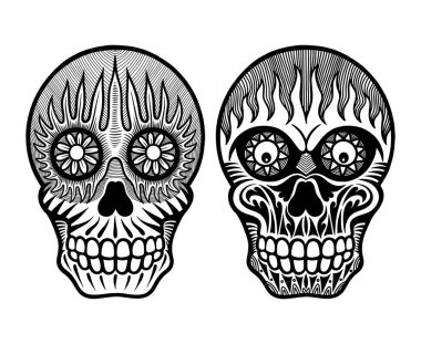 kafatası yüz dekorasyonu çizimi dövme, tişört tasarımı veya istediğiniz herhangi bir tasarım için iyi bir kullanım.