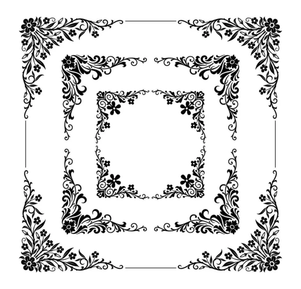 Frame Corner Floral Ornament Decoration Pack Illustration — Stock Vector