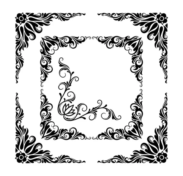 Frame Hoek Bloemen Ornament Decoratie Pak Illustratie — Stockvector