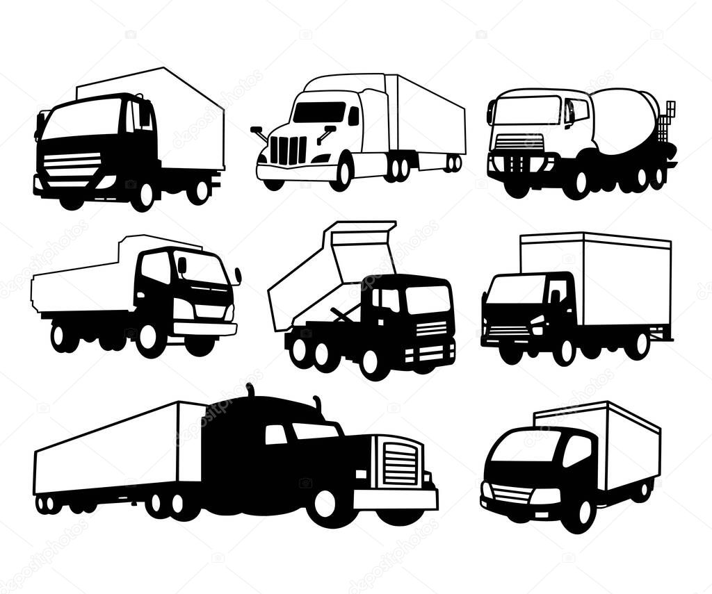 Bus and truck drawing transport illustration