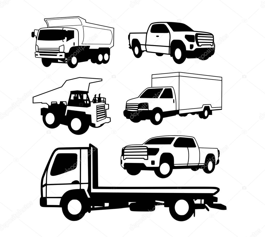 Bus and truck lines drawing transport illustration
