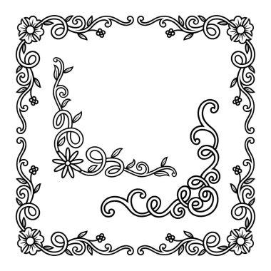 Çiçek süslemesi çerçeve çizimi