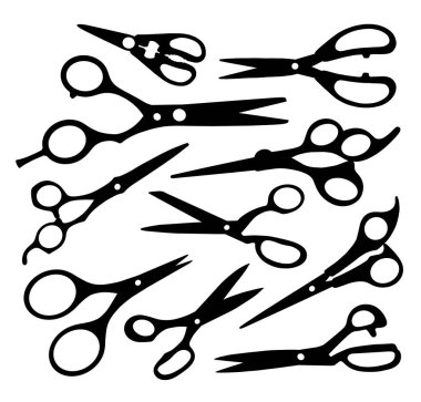 Hastane ve berber dükkanı makas kesici alet silueti