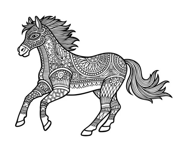 Koňské Zvíře Květinovým Ornamentem Vzor Dekorace — Stockový vektor