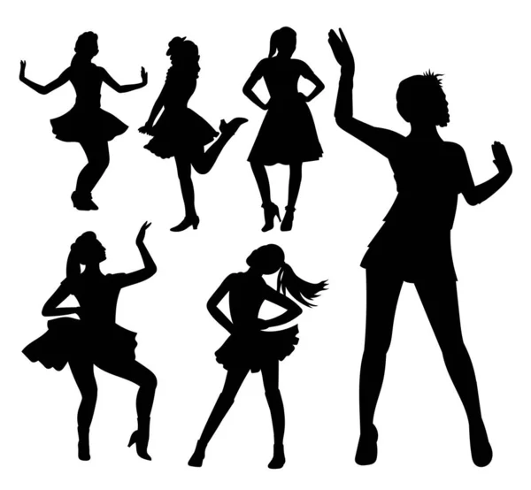 Girl Dancing Silhouette Set — Stock Vector