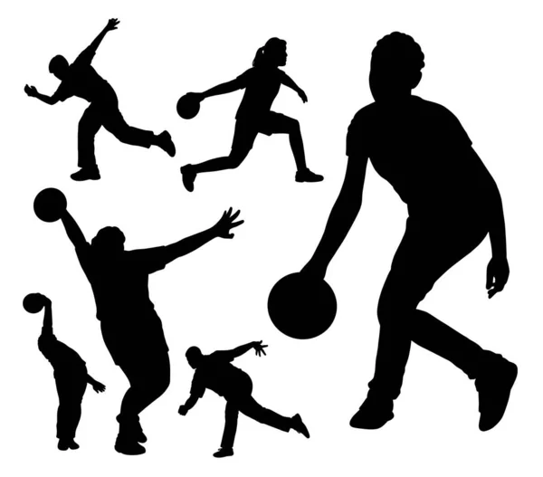 男子和妇女保龄球运动员的轮廓 — 图库矢量图片