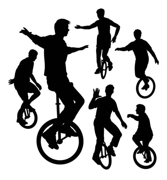 Personas Montando Una Rueda Bicicleta Pose Silueta — Archivo Imágenes Vectoriales