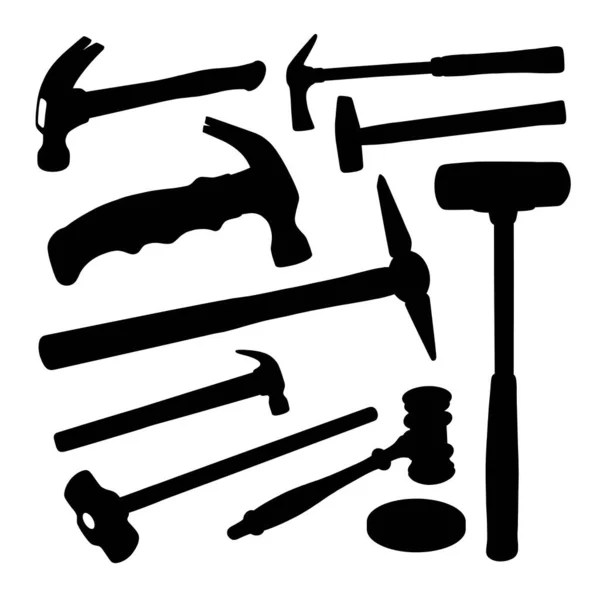 Hammer Werkzeug Ausrüstung Silhouette Für Zimmermannsarbeit Silhouette — Stockvektor