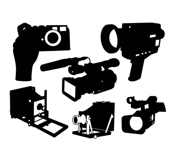 Klasik Dijital Kamera Video Ekipman Silueti — Stok Vektör
